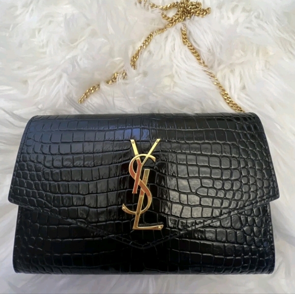 New! Authentic Saint Laurent YSL Uptown Croc-Effect Patent-Leather Bag - Picture 14 of 17